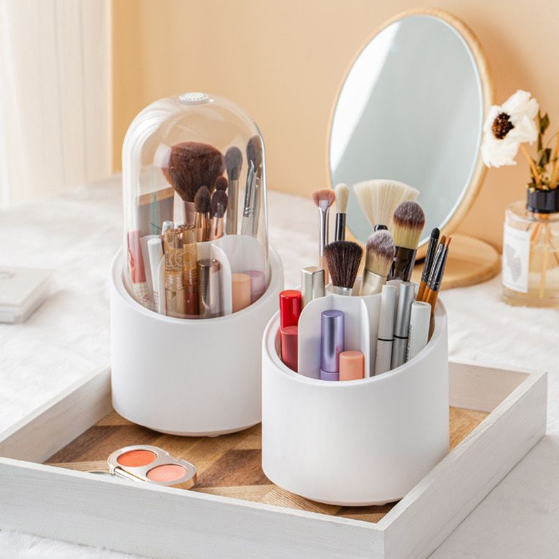 360° Rotating Cosmetic Brush Holder | Transparent Top Organizer for Makeup Essentials