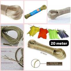 20m Heavy Duty Laundry Rope | PVC Coated Metal Core Clothesline for Wet & Dry Use