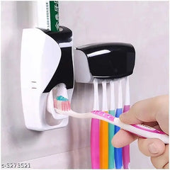 Fancy Toothpaste Holder with Manual Dispenser for Bathroom | Wall-Mounted Toothbrush Organizer